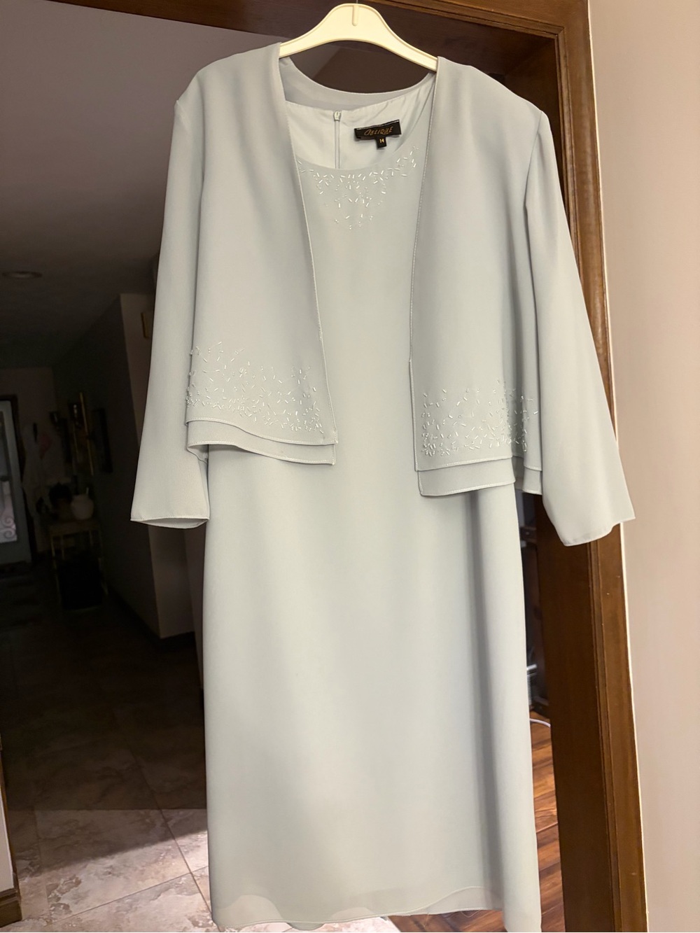Ella Pale Green Long Sleeve Dress with Matching Cropped Jacket